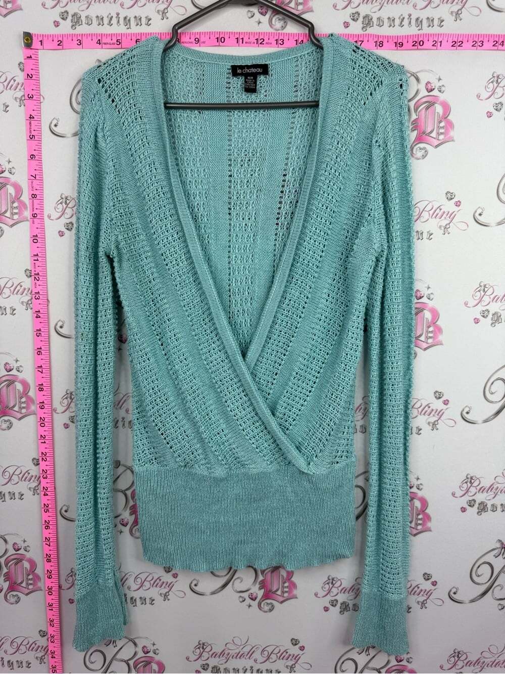 le chateau long sleeve knit y2k sexy Seafoam Knit Surplice V-Neck Sweater